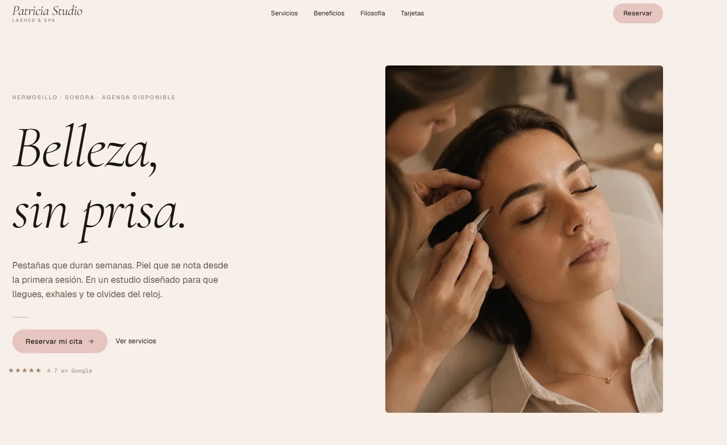 Sitio web Patricia Studio Lashes & Spa